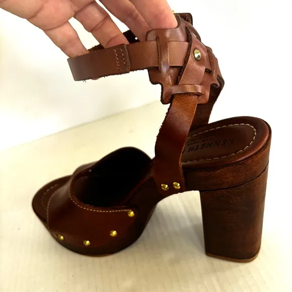 Kenneth Cole Kali Leather Platform High Heel Brown Sandals Italy Size 39/ US 8.5