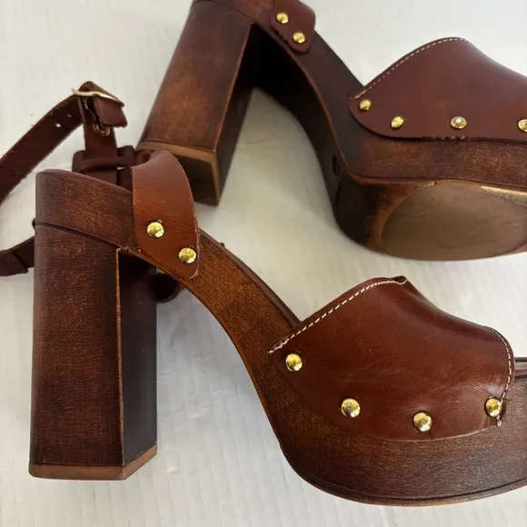 Kenneth Cole Kali Leather Platform High Heel Brown Sandals Italy Size 39/ US 8.5