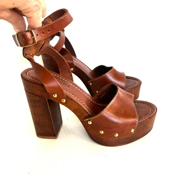 Kenneth Cole Kali Leather Platform High Heel Brown Sandals Italy Size 39/ US 8.5