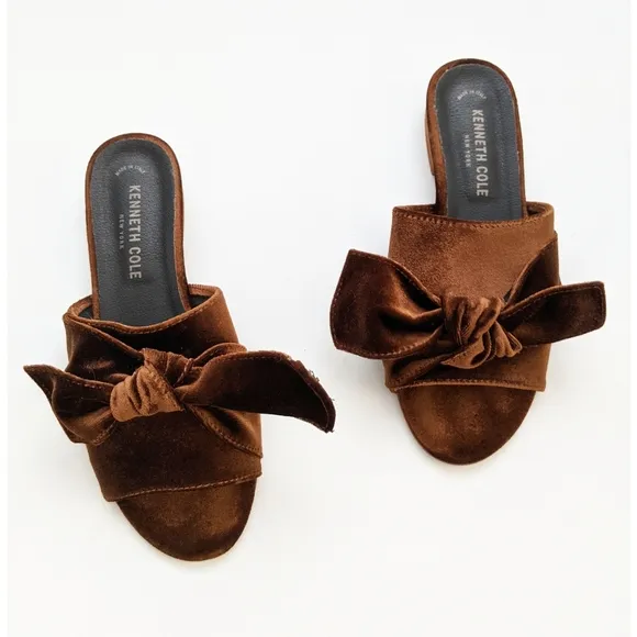 Kenneth Cole New York Candice Velvet Slide Flat Sandals With Bow Women's Size 6