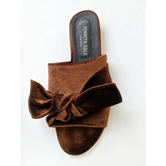Kenneth Cole New York Candice Velvet Slide Flat Sandals With Bow Women's Size 6
