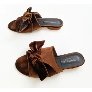 Kenneth Cole New York Candice Velvet Slide Flat Sandals With Bow Women's Size 6