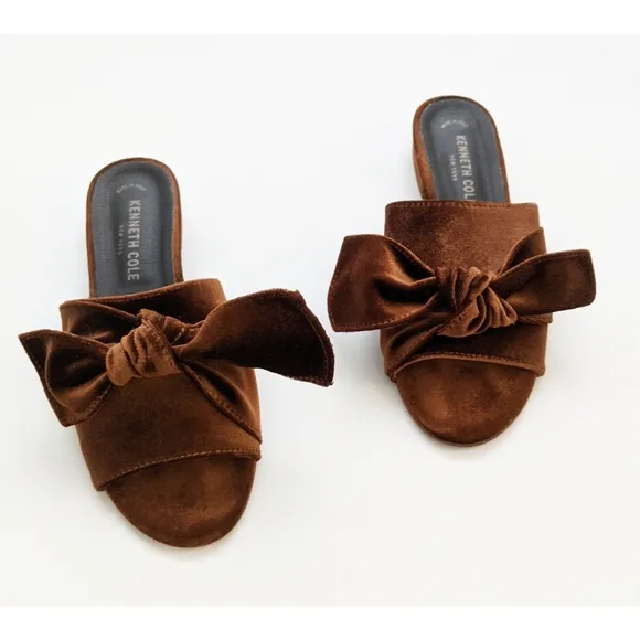 Kenneth Cole New York Candice Velvet Slide Flat Sandals With Bow Women's Size 6