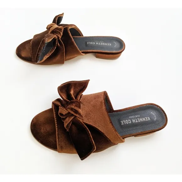 Kenneth Cole New York Candice Velvet Slide Flat Sandals With Bow Women's Size 6