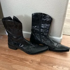 Kenneth Kole Black Leather Cowboy Boots Sz 10
