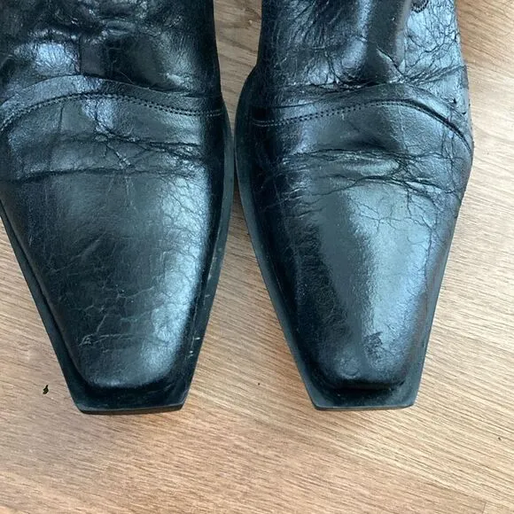 Kenneth Kole Black Leather Cowboy Boots Sz 10