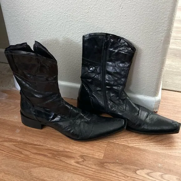 Kenneth Kole Black Leather Cowboy Boots Sz 10
