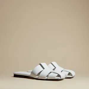 KHAITE White Slide Sandals Woven Leather