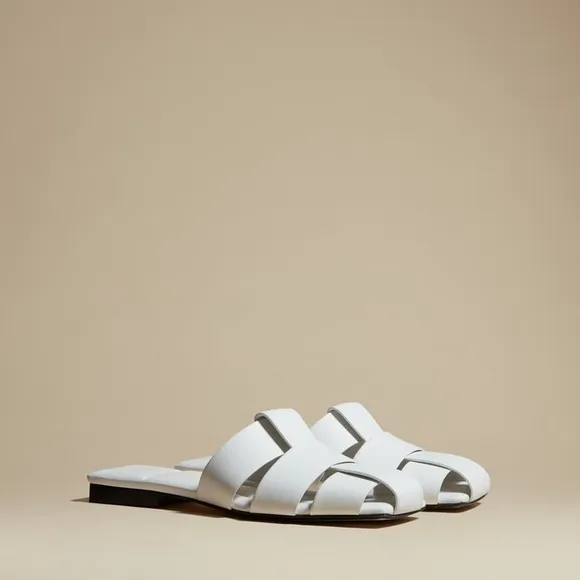 KHAITE White Slide Sandals Woven Leather