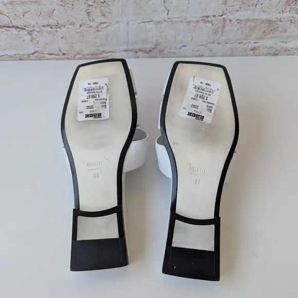 KHAITE White Slide Sandals Woven Leather