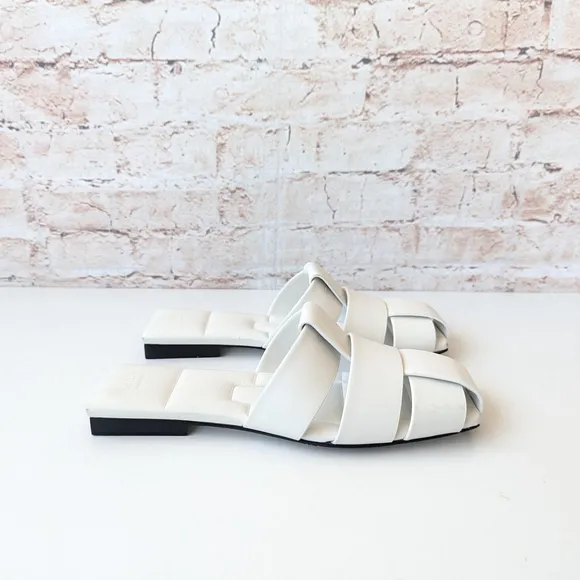 KHAITE White Slide Sandals Woven Leather