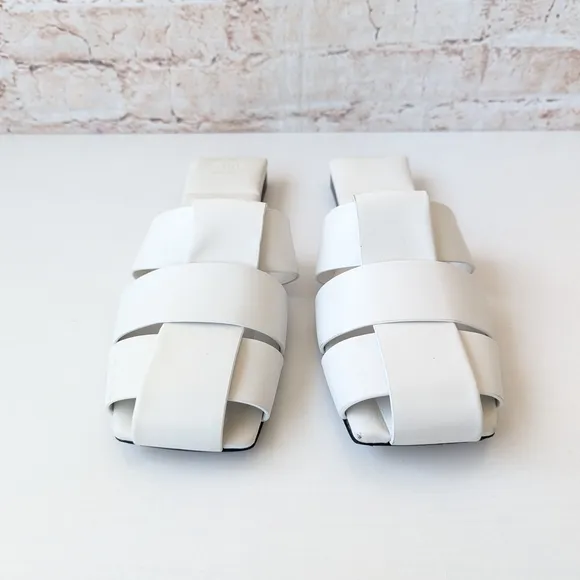 KHAITE White Slide Sandals Woven Leather