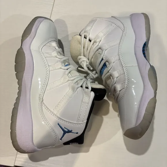 Kids White and Blue Jordan Sneakers