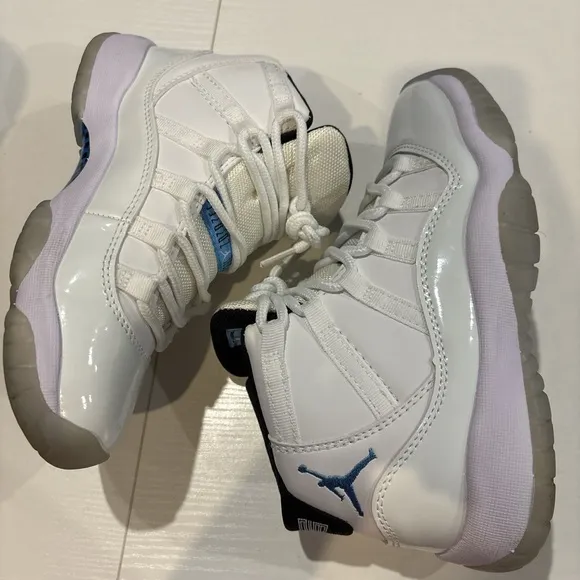 Kids White and Blue Jordan Sneakers