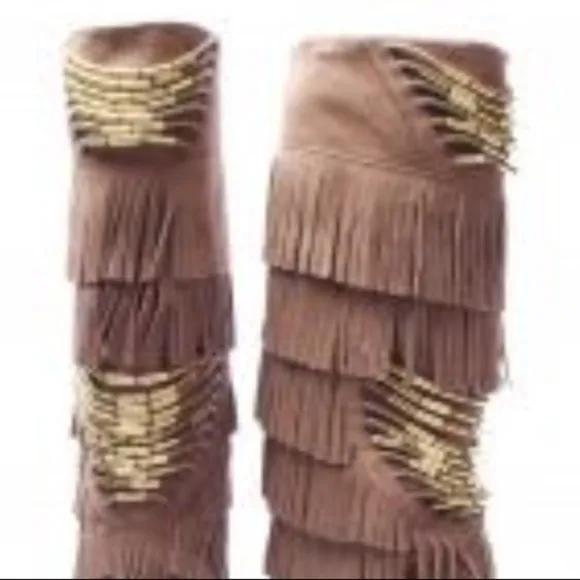 Kitson Star Ash Blonde Ambition Taupe Fringe Boots