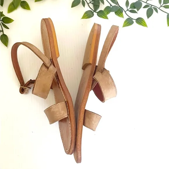 K.Jacques Barigoule leather sandal two wide bands natural honey tan 8.5