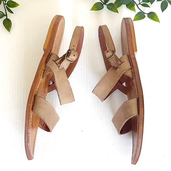 K.Jacques Barigoule leather sandal two wide bands natural honey tan 8.5