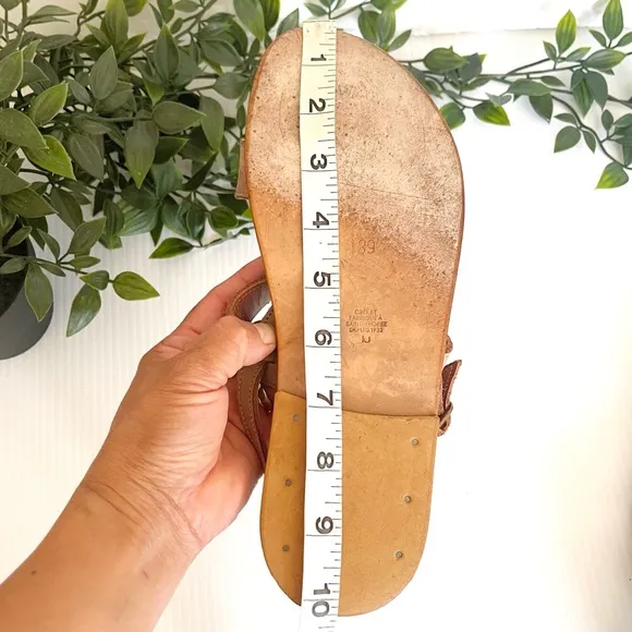 K.Jacques Barigoule leather sandal two wide bands natural honey tan 8.5