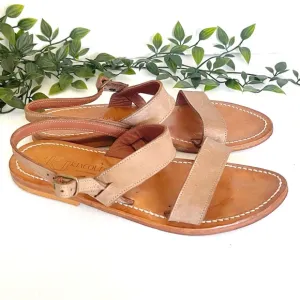 K.Jacques Barigoule leather sandal two wide bands natural honey tan 8.5