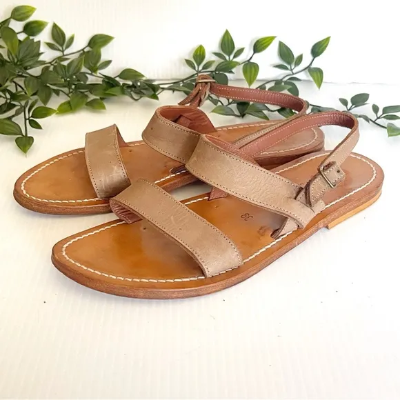 K.Jacques Barigoule leather sandal two wide bands natural honey tan 8.5