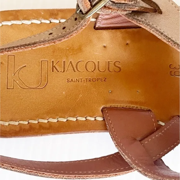 K.Jacques Barigoule leather sandal two wide bands natural honey tan 8.5