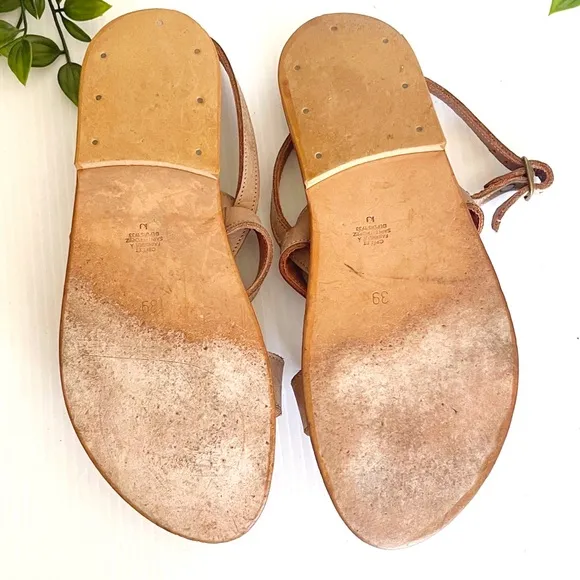 K.Jacques Barigoule leather sandal two wide bands natural honey tan 8.5