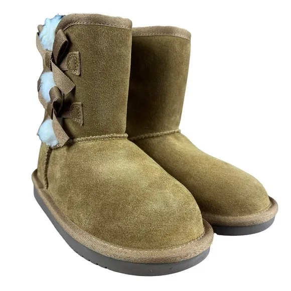 Koolaburra by UGG Girl's Victoria Short Chestnut Brown Suede Bow Boots Size 13
