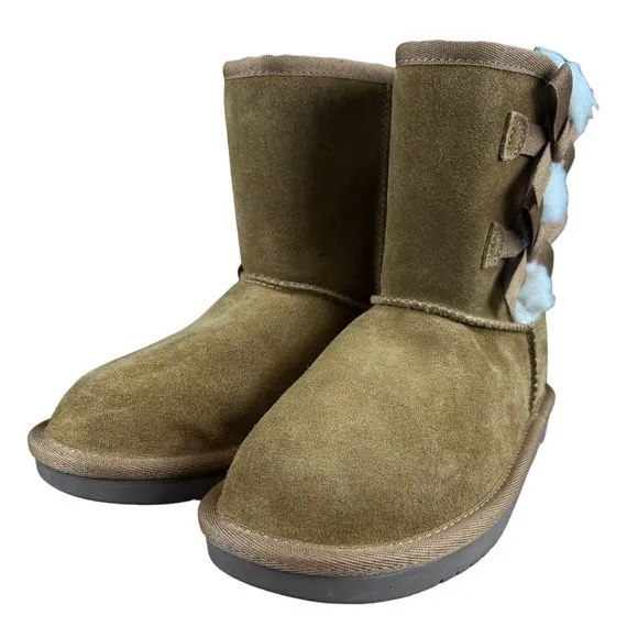 Koolaburra by UGG Girl's Victoria Short Chestnut Brown Suede Bow Boots Size 13