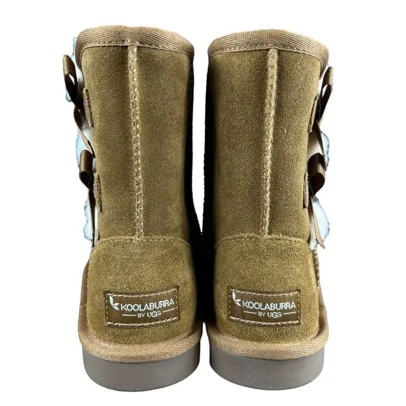 Koolaburra by UGG Girl's Victoria Short Chestnut Brown Suede Bow Boots Size 13