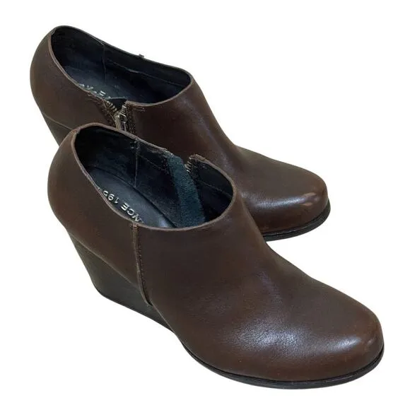 Kork Ease Maroon Wedge Ankle Boots 7.5 Women Brown Leather Bootie Classic