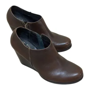 Kork Ease Maroon Wedge Ankle Boots 7.5 Women Brown Leather Bootie Classic