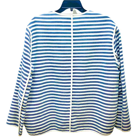 Lafayette 148 New York Cotton-Blend Navy &amp; Cream Striped Zip-Front Jacket Large