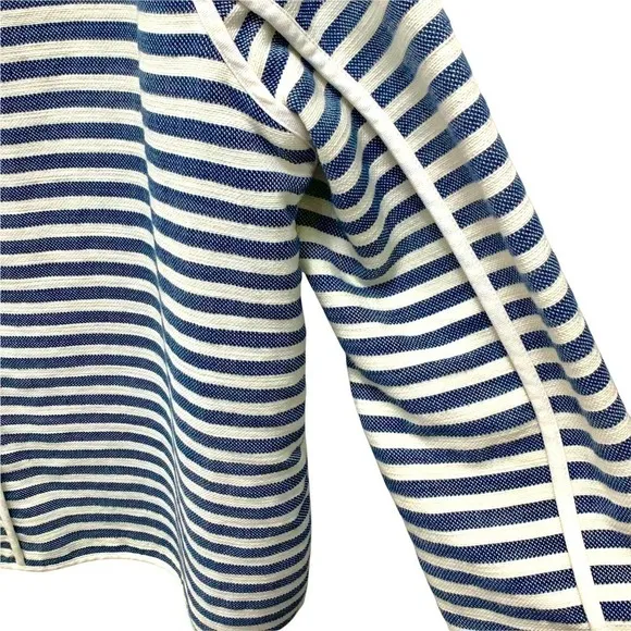 Lafayette 148 New York Cotton-Blend Navy &amp; Cream Striped Zip-Front Jacket Large