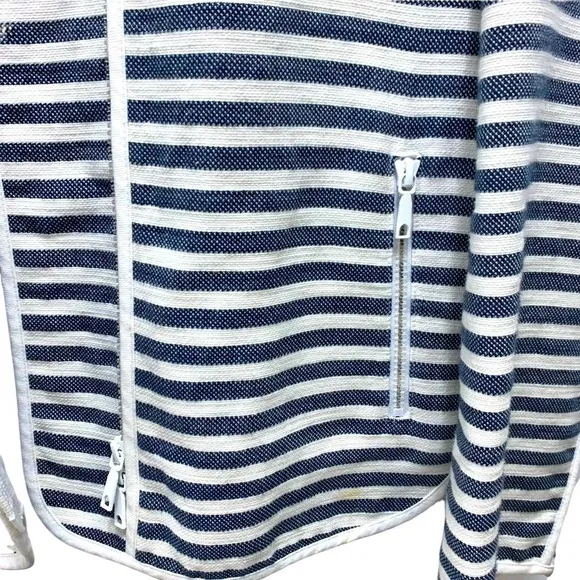Lafayette 148 New York Cotton-Blend Navy &amp; Cream Striped Zip-Front Jacket Large