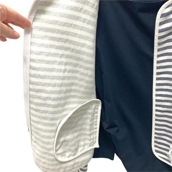 Lafayette 148 New York Cotton-Blend Navy &amp; Cream Striped Zip-Front Jacket Large