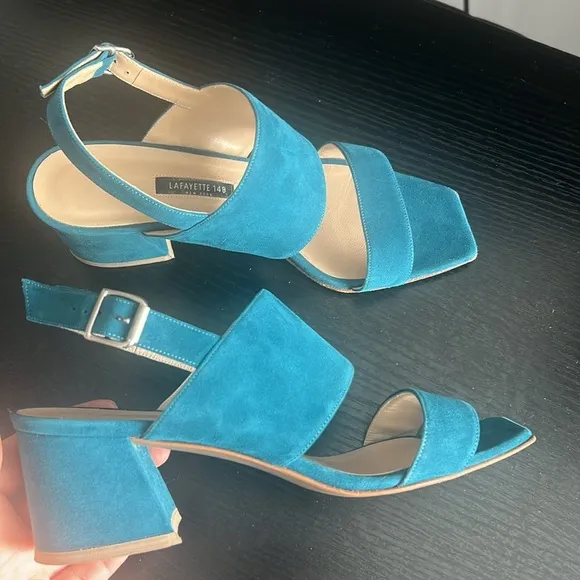 LAFAYETTE 148 New York High City Sandal Blue Suede Size 7.5