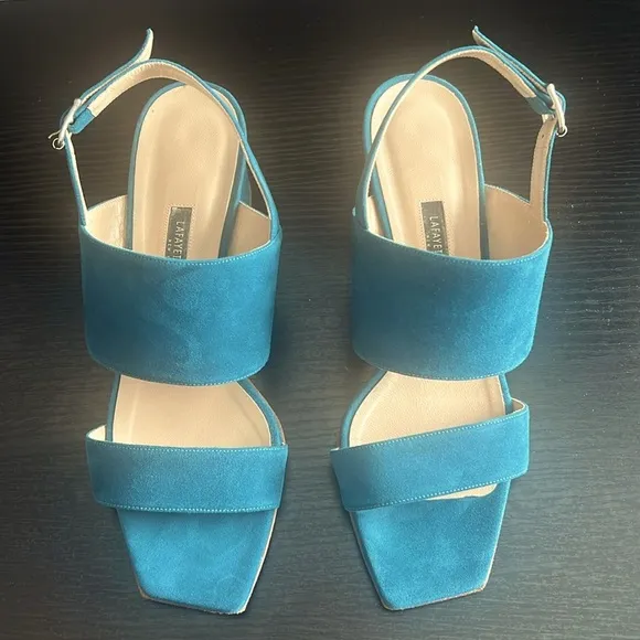 LAFAYETTE 148 New York High City Sandal Blue Suede Size 7.5