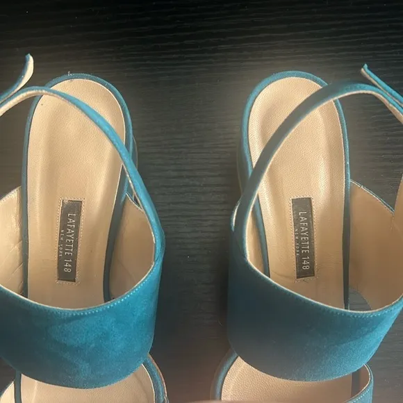 LAFAYETTE 148 New York High City Sandal Blue Suede Size 7.5