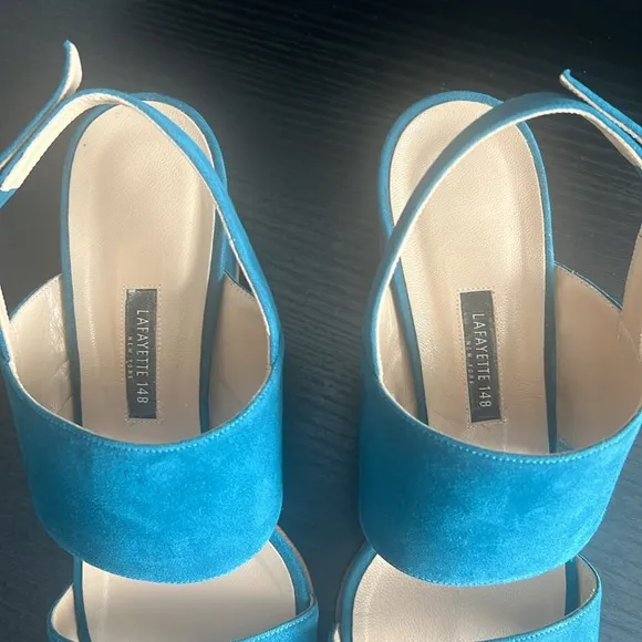 LAFAYETTE 148 New York High City Sandal Blue Suede Size 7.5