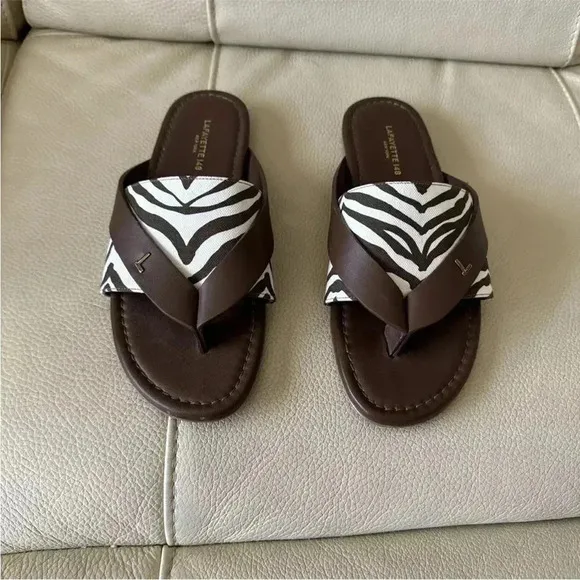 Lafayette 148 NY slides/sandals brown with zebra print women’s Sz:7