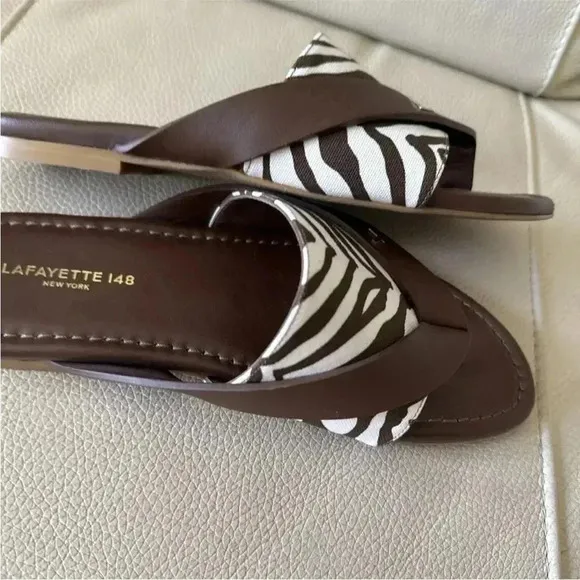 Lafayette 148 NY slides/sandals brown with zebra print women’s Sz:7