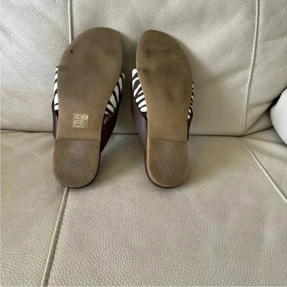 Lafayette 148 NY slides/sandals brown with zebra print women’s Sz:7