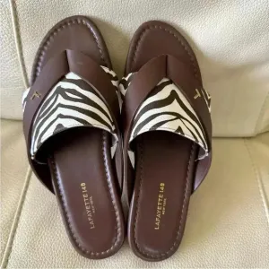 Lafayette 148 NY slides/sandals brown with zebra print women’s Sz:7