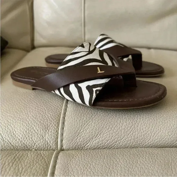 Lafayette 148 NY slides/sandals brown with zebra print women’s Sz:7