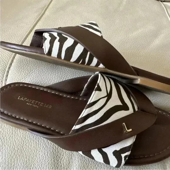 Lafayette 148 NY slides/sandals brown with zebra print women’s Sz:7