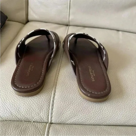 Lafayette 148 NY slides/sandals brown with zebra print women’s Sz:7
