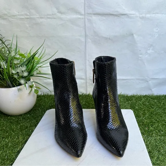 L'Agence Aimee Bootie Suede Booties in Black Snake Ankle Boots Size 36.5 US 6.5