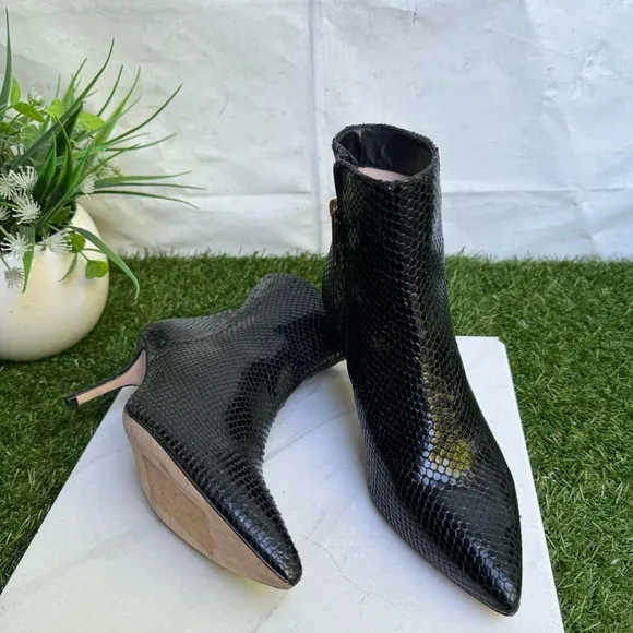 L'Agence Aimee Bootie Suede Booties in Black Snake Ankle Boots Size 36.5 US 6.5