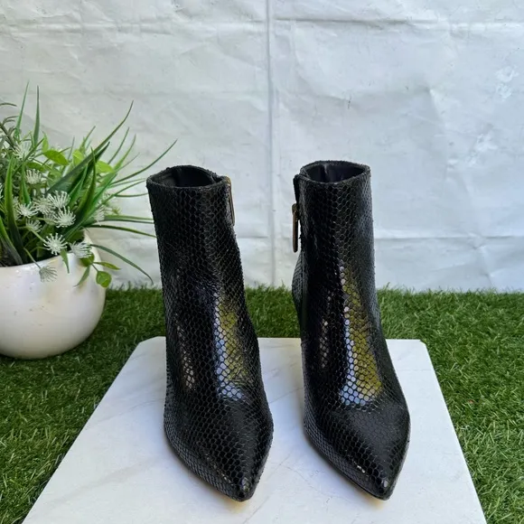L'Agence Aimee Bootie Suede Booties in Black Snake Ankle Boots Size 36.5 US 6.5