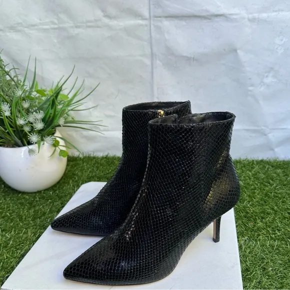 L'Agence Aimee Bootie Suede Booties in Black Snake Ankle Boots Size 36.5 US 6.5